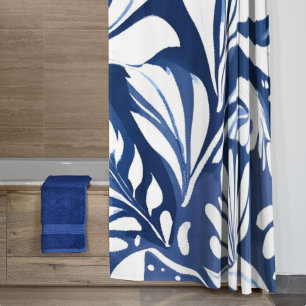 Blue Botanical Watercolor Floral Pattern Shower Curtain