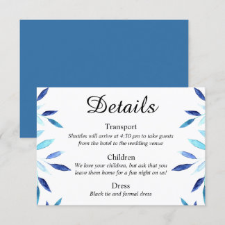Blue Botanical Watercolor Wedding Details Card