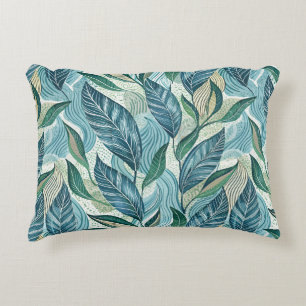 Blue Botanical Wave Modern Pattern Decorative Cushion