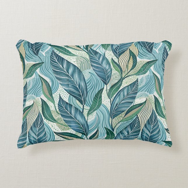 Blue Botanical Wave Modern Pattern Decorative Cushion (Front)