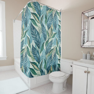 Blue Botanical Wave Modern Pattern Shower Curtain