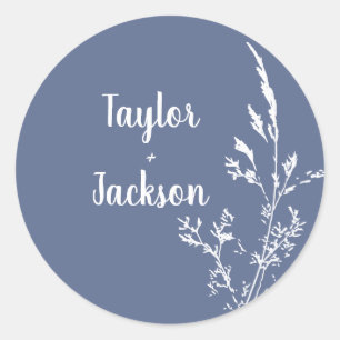 Blue Botanical Wedding Classic Round Sticker