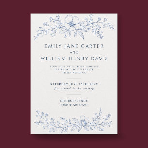 Blue Botanical Wedding Invitation