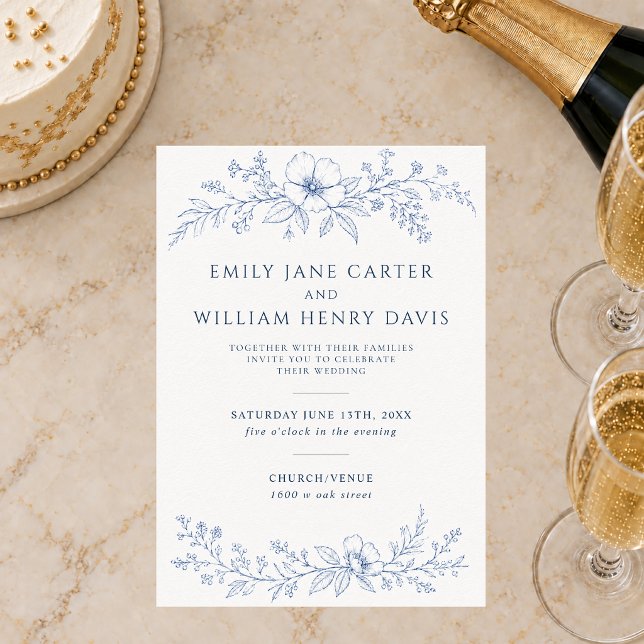 Blue Botanical Wedding Invitation (Creator Uploaded)