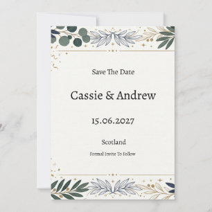 Blue Botanical Wedding Save The Date