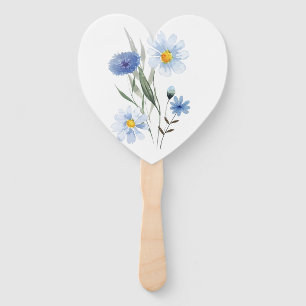 Blue Botanical Wildflower Bouquet Watercolor Hand Fan
