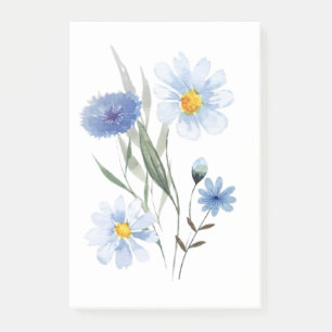 Blue Botanical Wildflower Bouquet Watercolor Post-it Notes