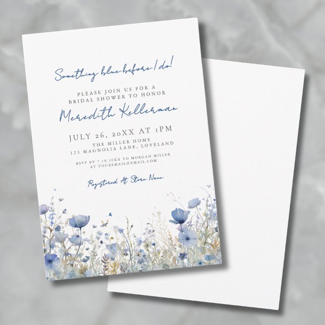 Blue Botanical Wildflower Floral Bridal Shower Invitation (Blue Botanical Wildflower Floral Bridal Shower Invitation)