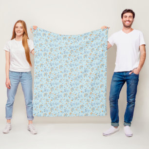 Blue Botanical Wildflower Pattern   Fleece Blanket