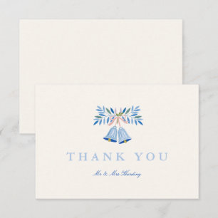 Blue Botanical Winter Bell Wedding Thank You Card