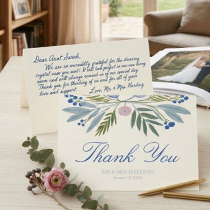 Blue Botanical Winter Wedding Thank You Card