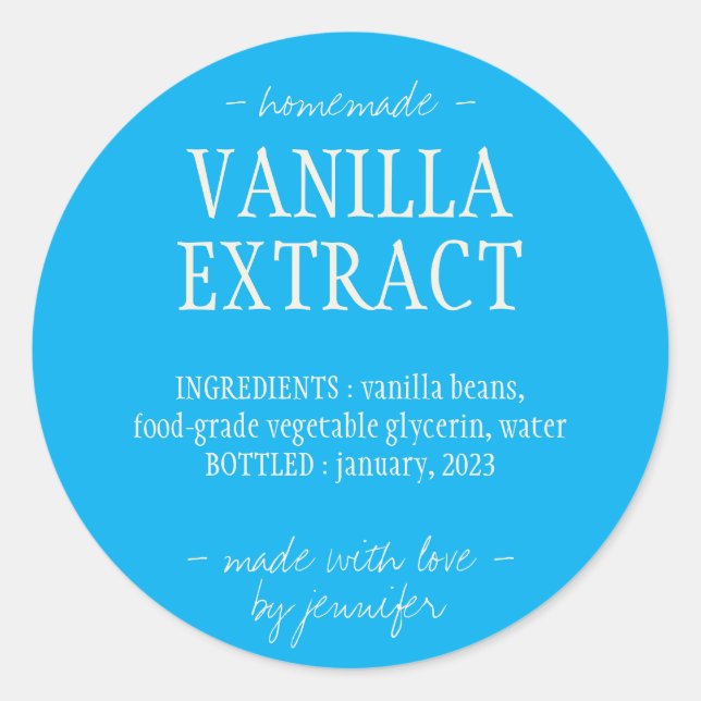 Blue Bottle Homemade drink Vanilla Extract Classic Round Sticker (Front)