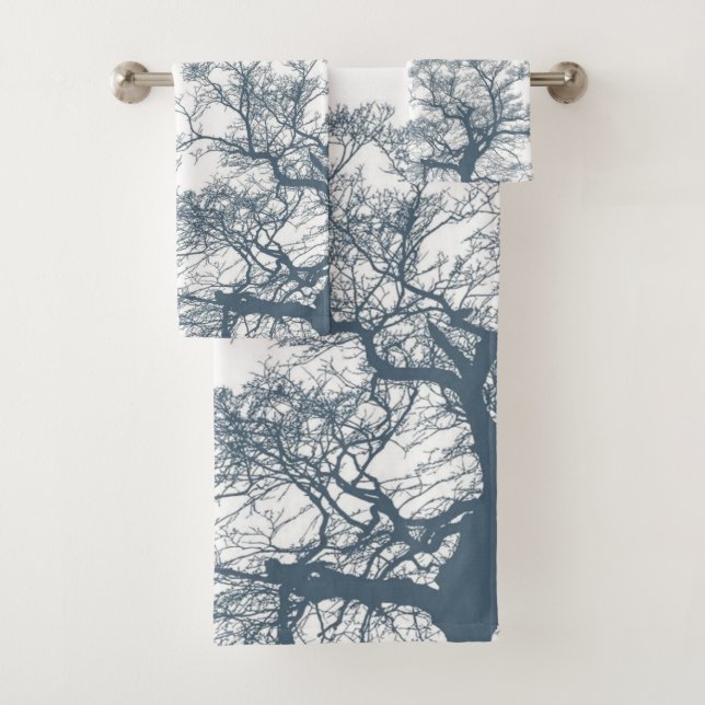Blue Bottom Trees Tropical Boho Bath Towel Set (Insitu)