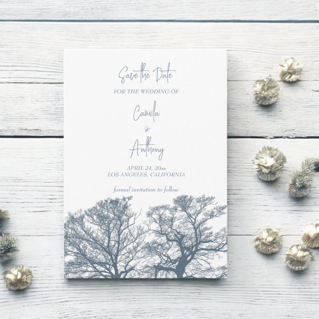 Blue Bottom Trees Tropical Boho Wedding Invitation (Creator Uploaded)