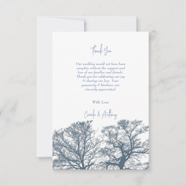 Blue Bottom Trees Tropical Boho Wedding Thank You Card (Front)