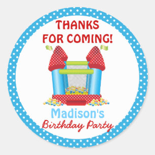 Blue Bouncy Bounce House Birthday Favour Sticker