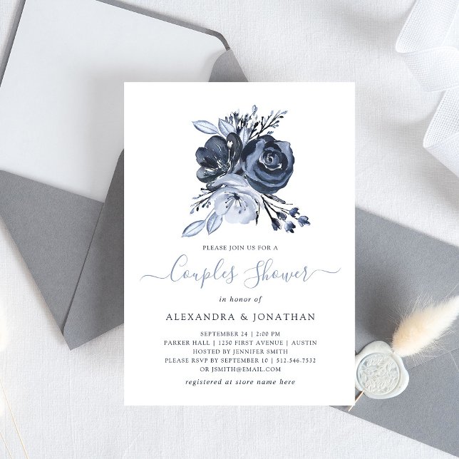 Blue Bouquet | Watercolor Floral Couples Shower Invitation (Creator Uploaded)