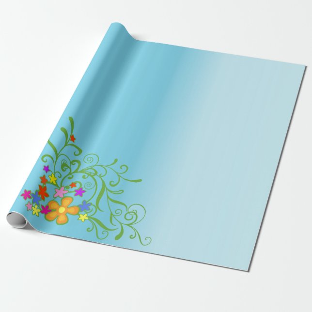 Blue Bouquet Wrapping Paper (Unrolled)
