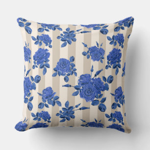 Blue bouquets of roses on a striped background  cushion