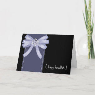 Blue Bow 2 Happy Hanukkah Greeting Card
