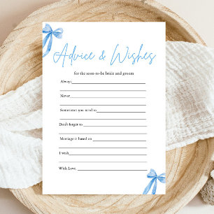 Blue Bow Advice and Wishes Bridal Shower Game Invitation