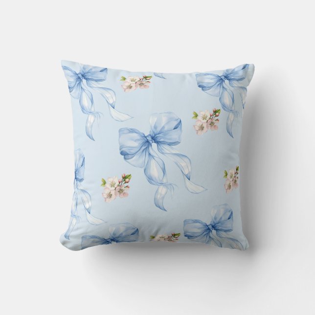 Blue bow and cherry blossom cushion (Front)