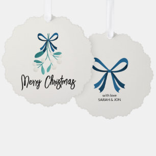 Blue Bow and Mistletoe Tree Decoration Card