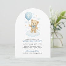 Blue Bow Arch Baptism Invitation for Baby Boy