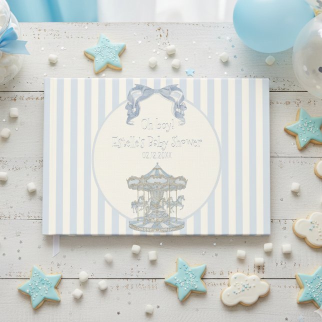 Blue Bow Baby Boy Carousel Circus Baby Shower  Guest Book (Creator Uploaded)