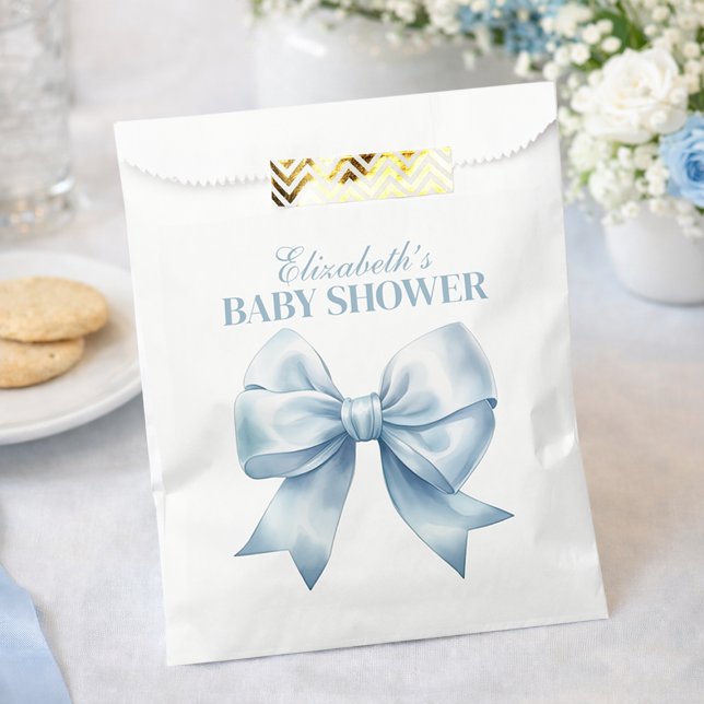 Blue Bow Baby Boy Elegant Baby Shower Favour Bags (Blue Bow Baby Boy Elegant Baby Shower Favor Bag)