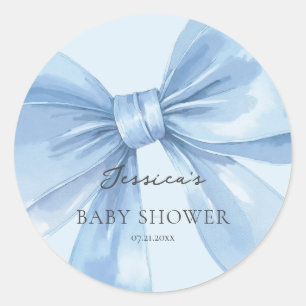 Blue Bow Baby Boy Favour Classic Round Sticker