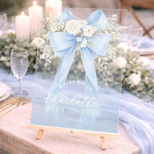 Blue Bow Baby boy Shower Welcome Acrylic Sign (Creator Uploaded)