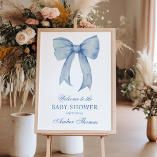Blue Bow Baby Boy Shower Welcome Sign