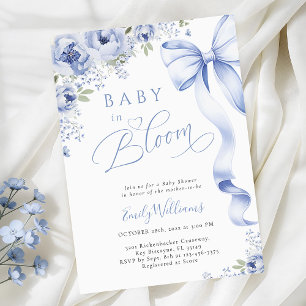 Blue Bow Baby in Bloom Baby Shower Invitation