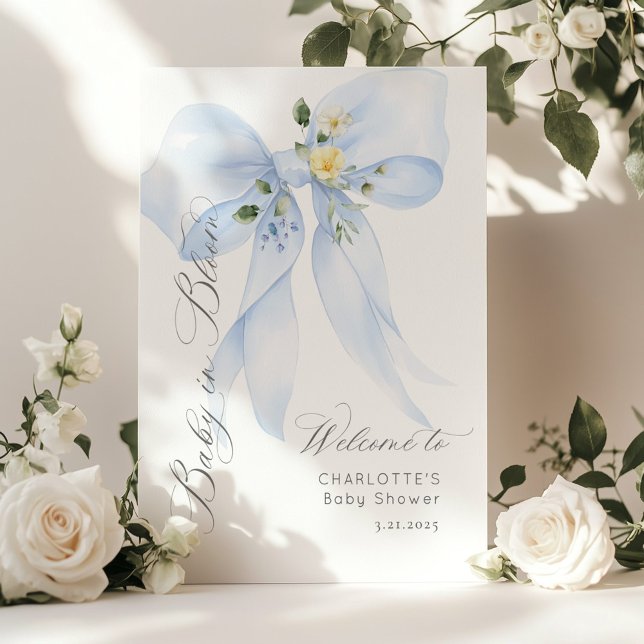 Blue Bow Baby in Bloom Baby shower Welcome Poster (Creator Uploaded)