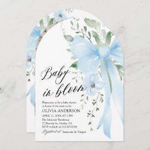 Blue Bow Baby in Bloom Floral Boy Arch Baby Shower Invitation