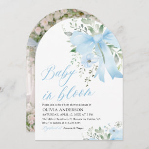 Blue Bow Baby in Bloom Floral Boy Arch Baby Shower Invitation