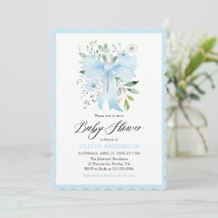 Blue Bow Baby in Bloom Floral Boy Baby Shower Invitation