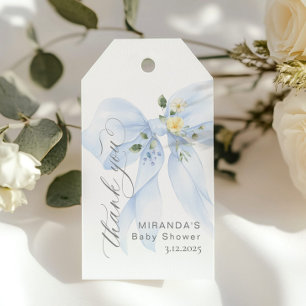 Blue bow Baby in Bloom floral thank you Gift Tags