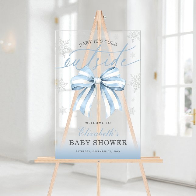 Blue Bow Baby Its Cold Outside Baby Shower Welcome Acrylic Sign (Blue Bow Baby Its Cold Outside Baby Shower Welcome Acrylic Sign)