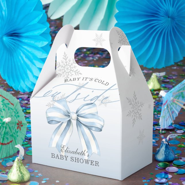 Blue Bow Baby Its Cold Outside Baby Shower Welcome Favour Box (Party)