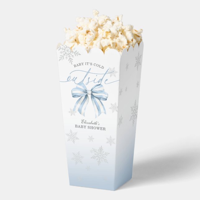 Blue Bow Baby Its Cold Outside Baby Shower Welcome Favour Box (Popped)