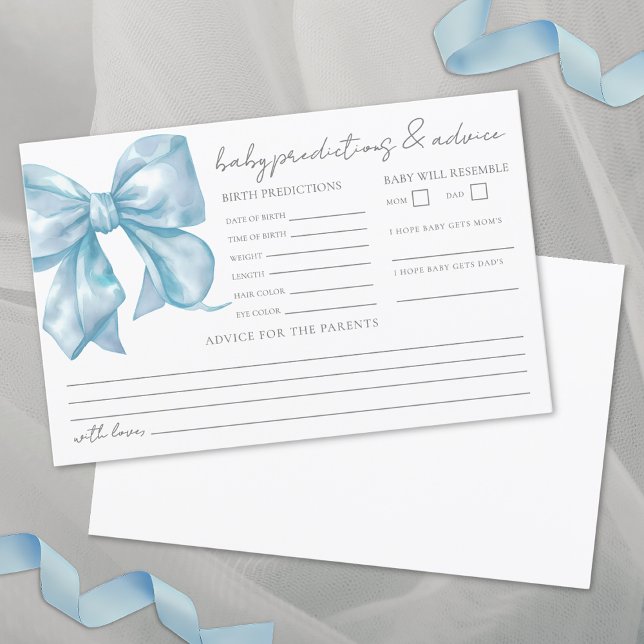Blue Bow Baby Shower Advice Predictions Card (Blue Bow Baby Shower Advice Predictions Card)