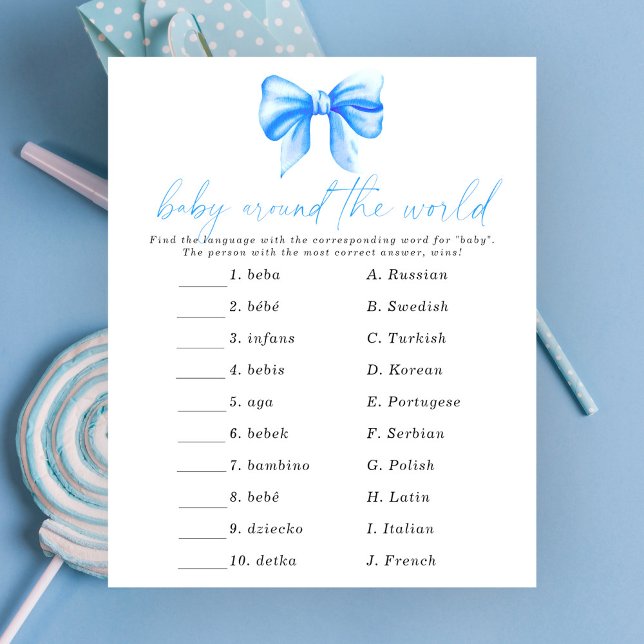 Blue bow baby shower - Baby around the world game (Creator Uploaded)