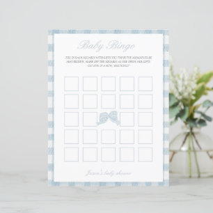 Blue bow baby shower bingo game