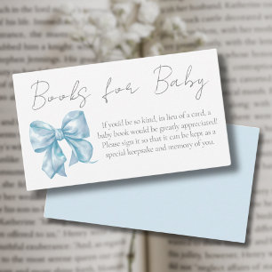 Blue Bow Baby Shower Books For Baby Enclosure Card