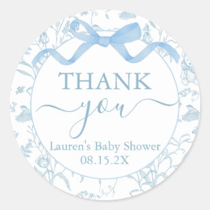 Blue Bow Baby Shower Boy Classic Round Sticker