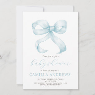 Blue Bow Baby Shower Boy Invitation