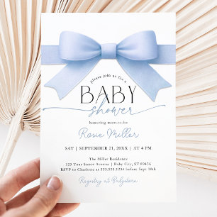 Blue Bow Baby Shower Boy Invitation