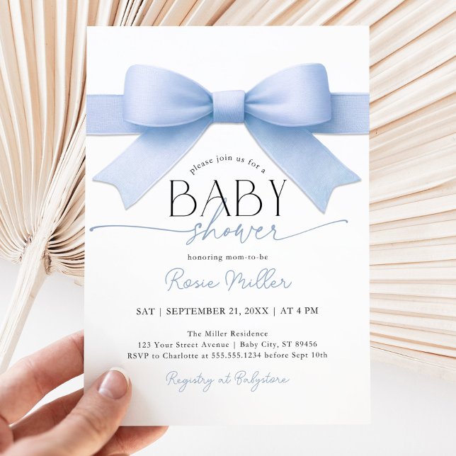 Blue Bow Baby Shower Boy Invitation (Creator Uploaded)